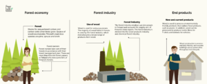 Forests act as carbon sinks and provide raw materials for sustainable products. The forest industry employs a total of 140 000 people in Finland.