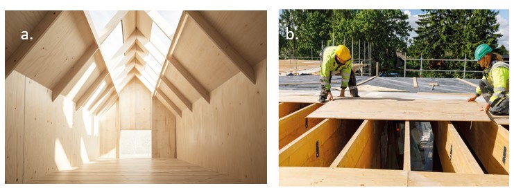 an image of Soft plywood used in interior walls in construction. ON the left birch plywood used in building roofs.
